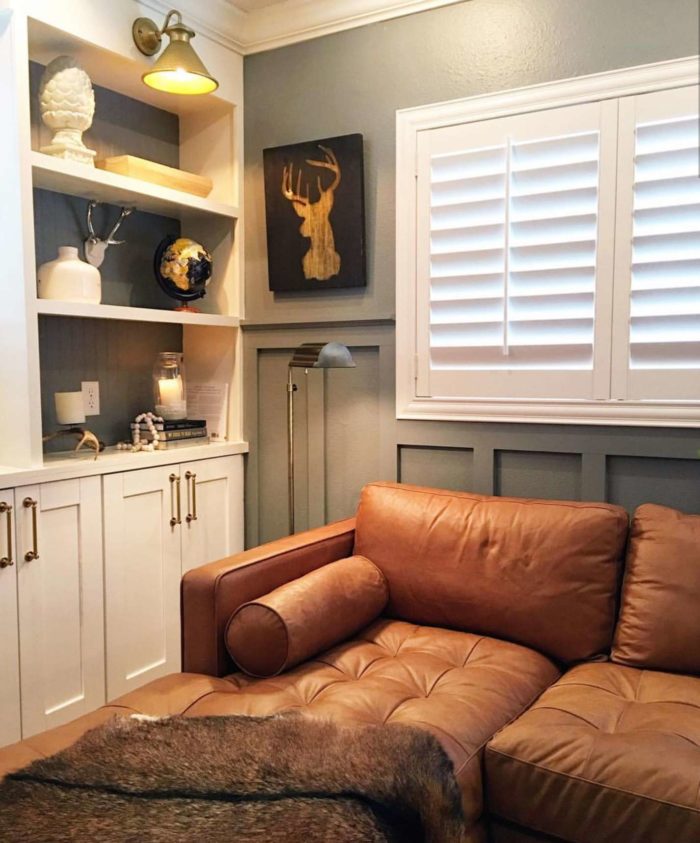 Plantation shutters in a den